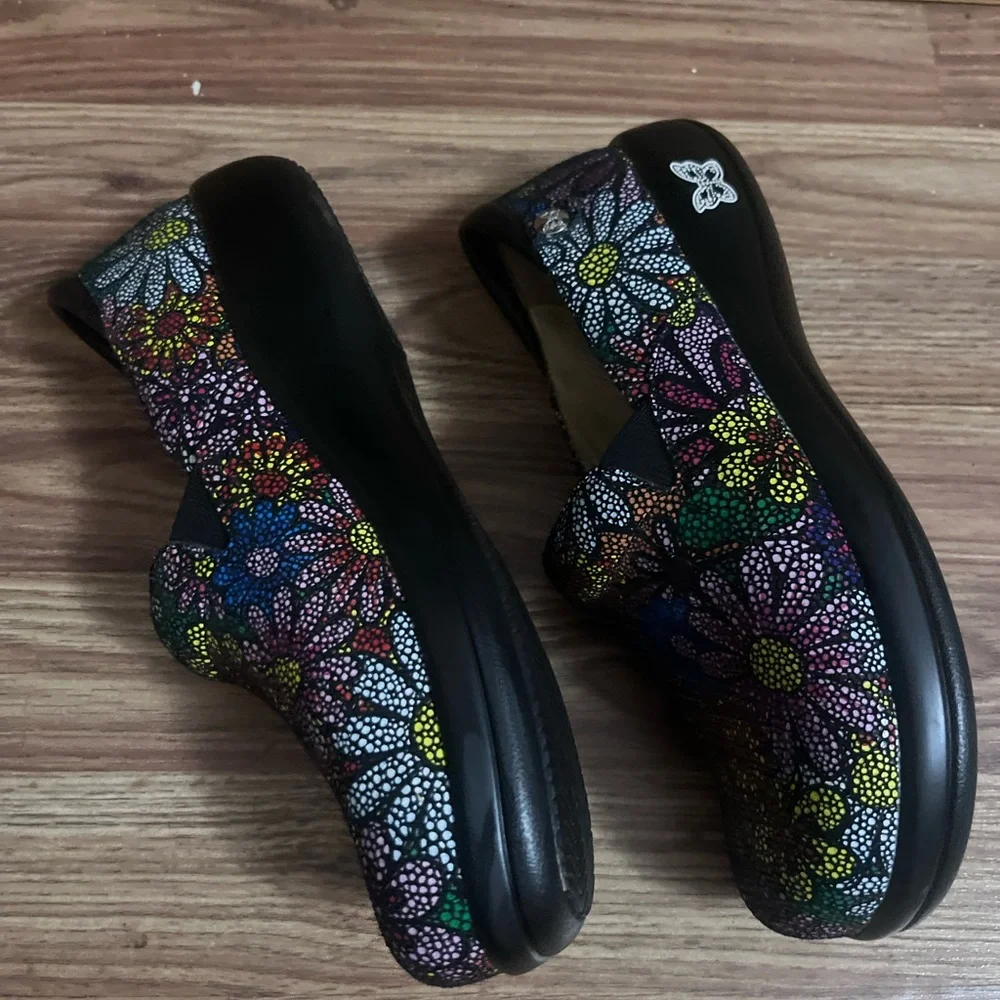 Alegria Black Multicolor Floral Slip-On Clogs with Mosaic Flowers - Picture 3 of 9